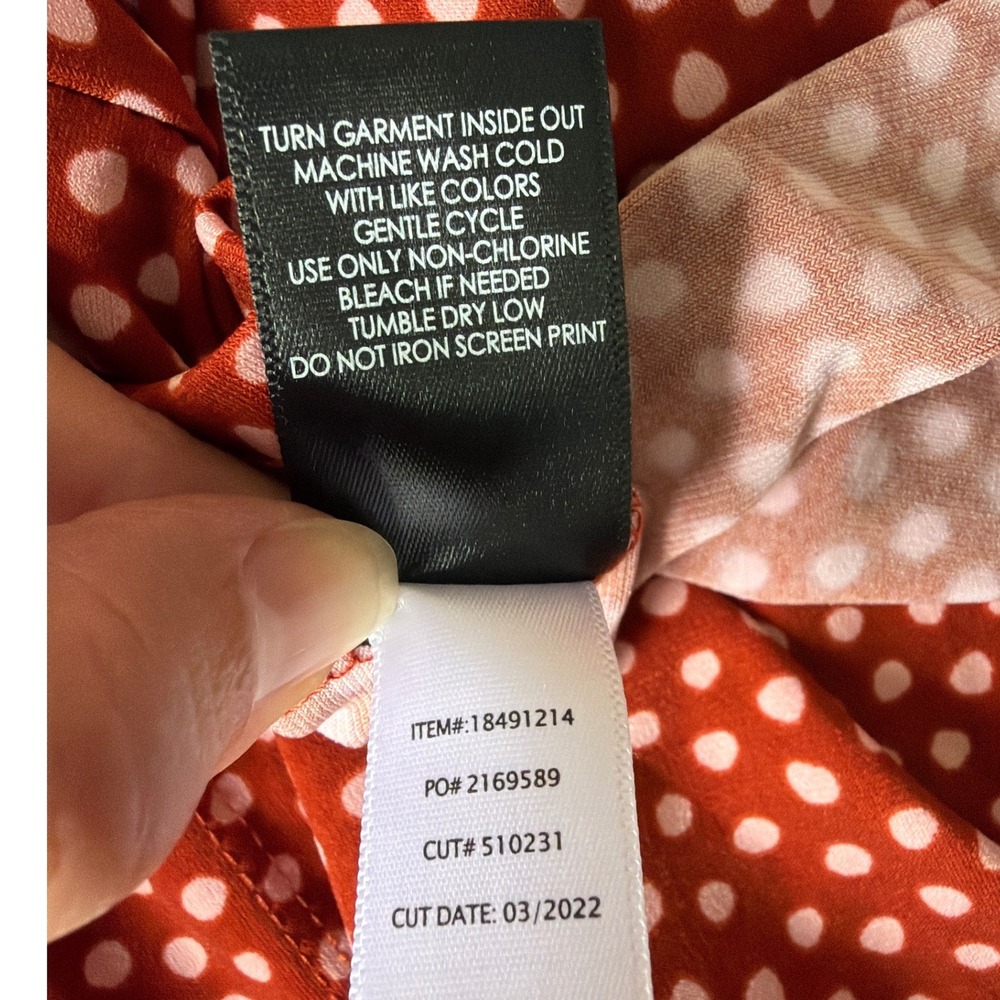 Torrid Rust Red Polka Dot Faux Wrap Midi Dress Puff Sleeve Ruffle Hem Size 2 - Picture 7 of 8